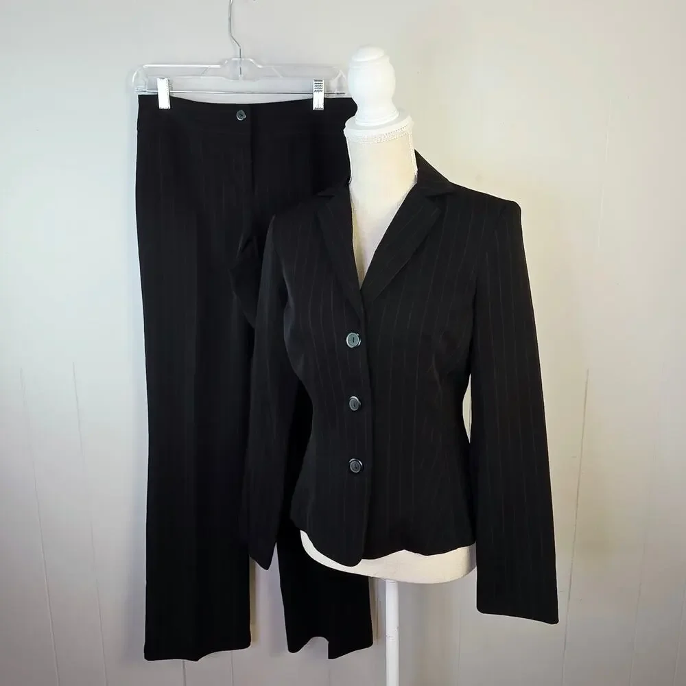 Vintage My Michelle Pant Suit Size 5/6 Black Red Pinstripe Y2K Office 2000s